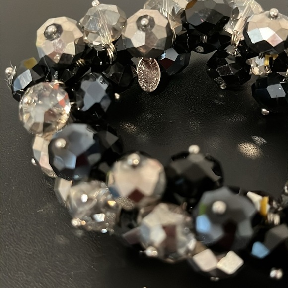 Vintage ALI KHAN New York Bracelet Cluster Black Clear Glass Beads Stretch - Picture 6 of 7